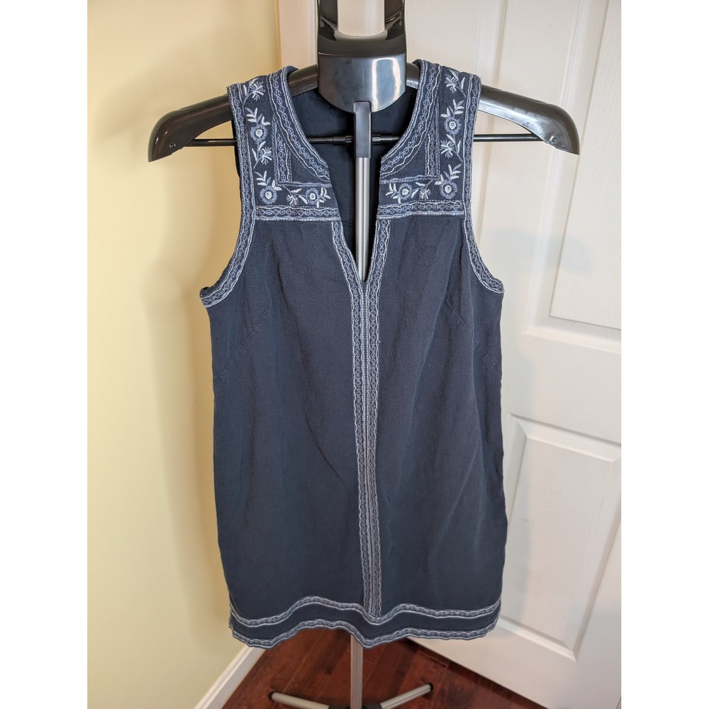 Abercrombie & Fitch Shift Dress Split Neck Navy Lined Embroidered Boho - Size S